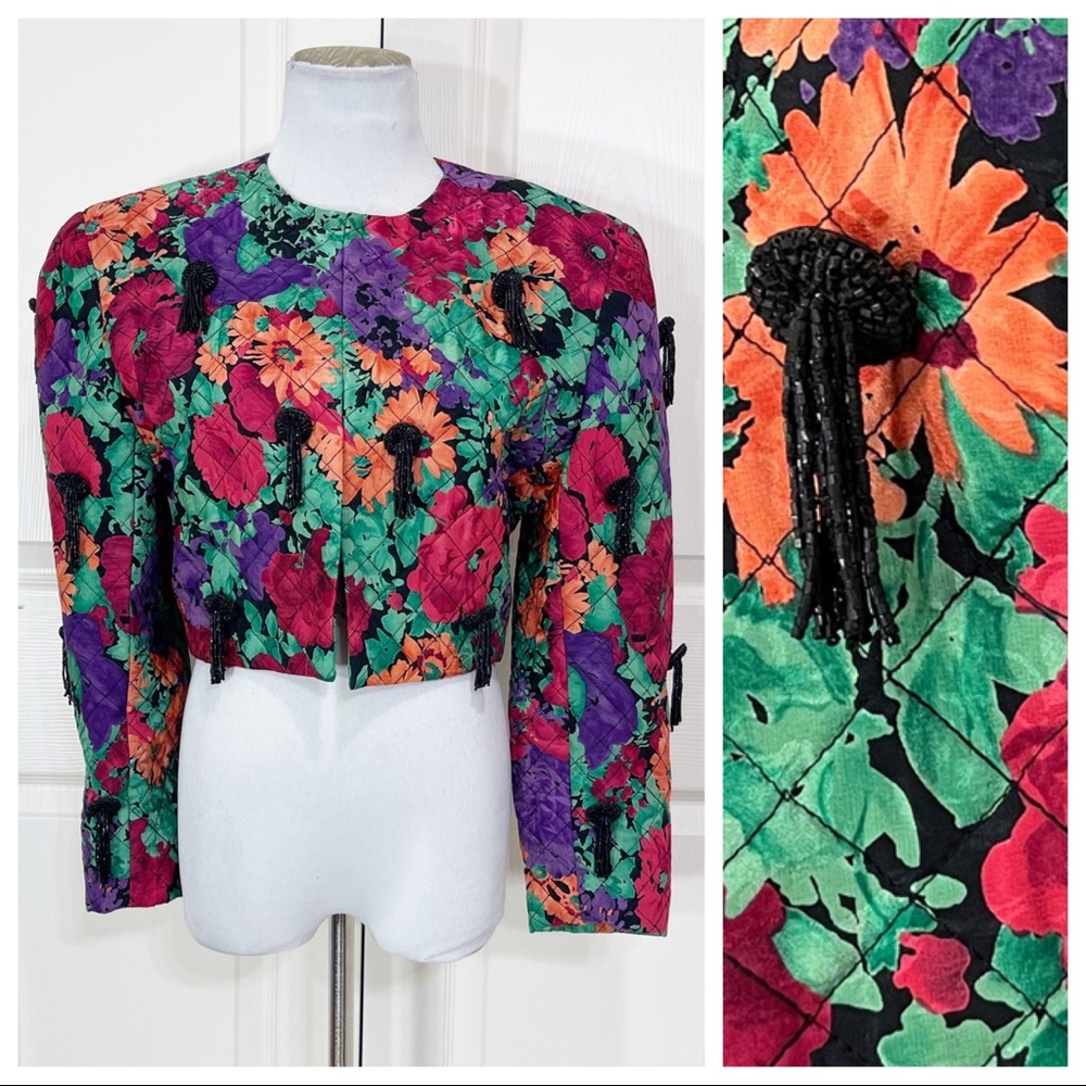 Quilted! Vintage Shannon Kramer quilted beaded tassel cropped jacket